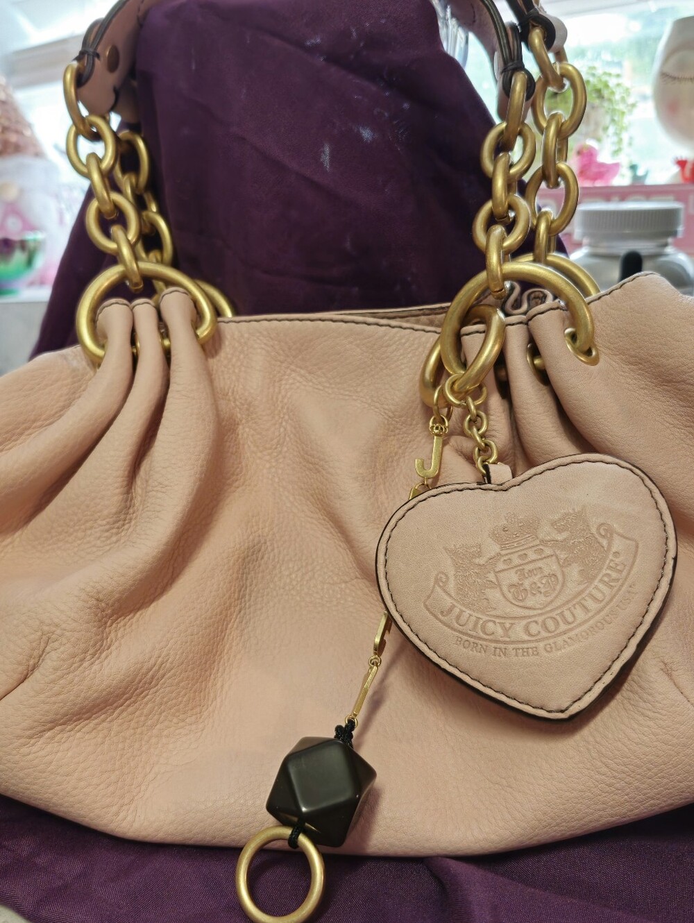 Vintage!! 2000 Y2K Juicy Couture Pink Leather Shoulder Bag.